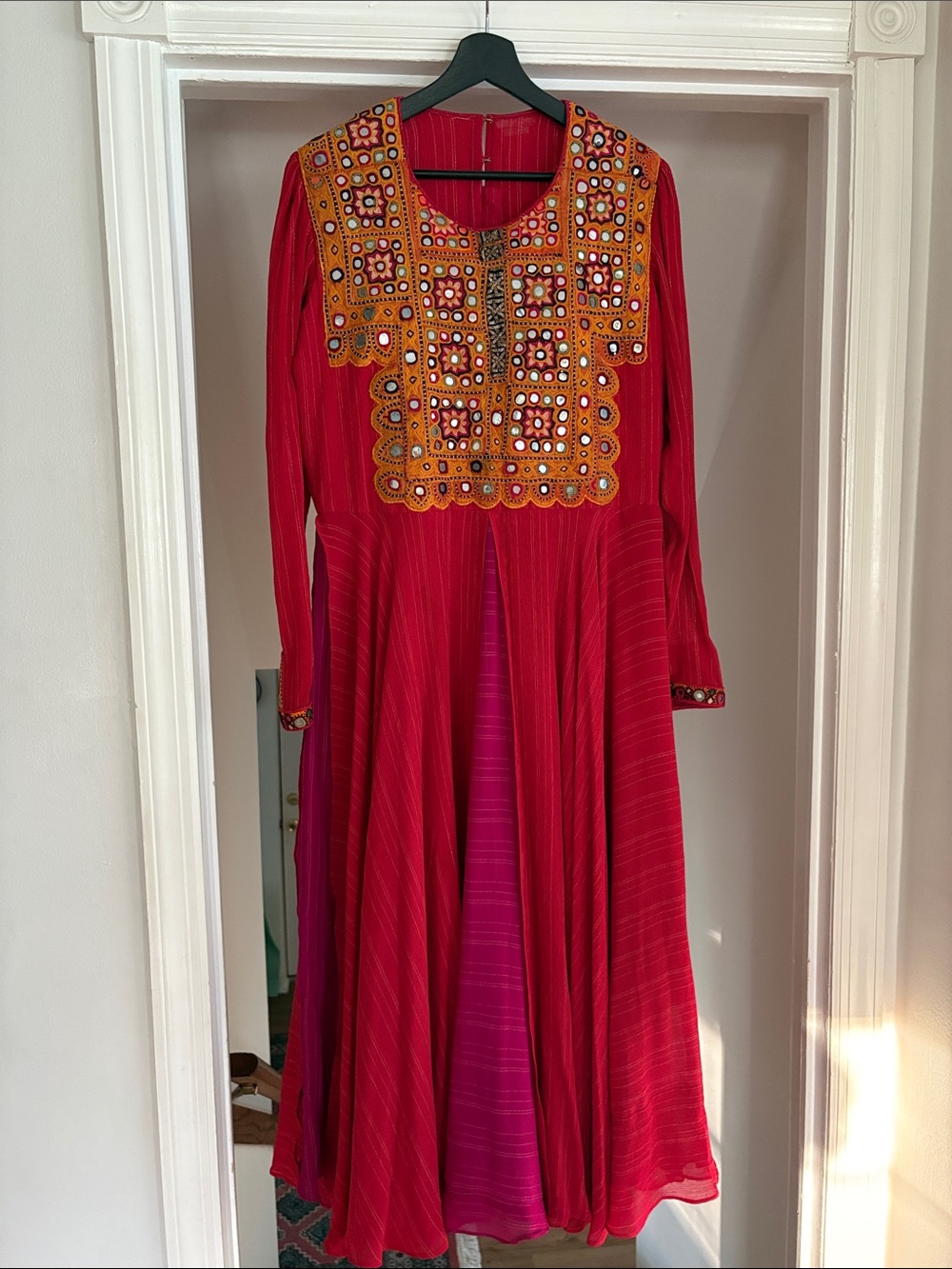 Embroidery and Mirror Work Frock Style Kameez